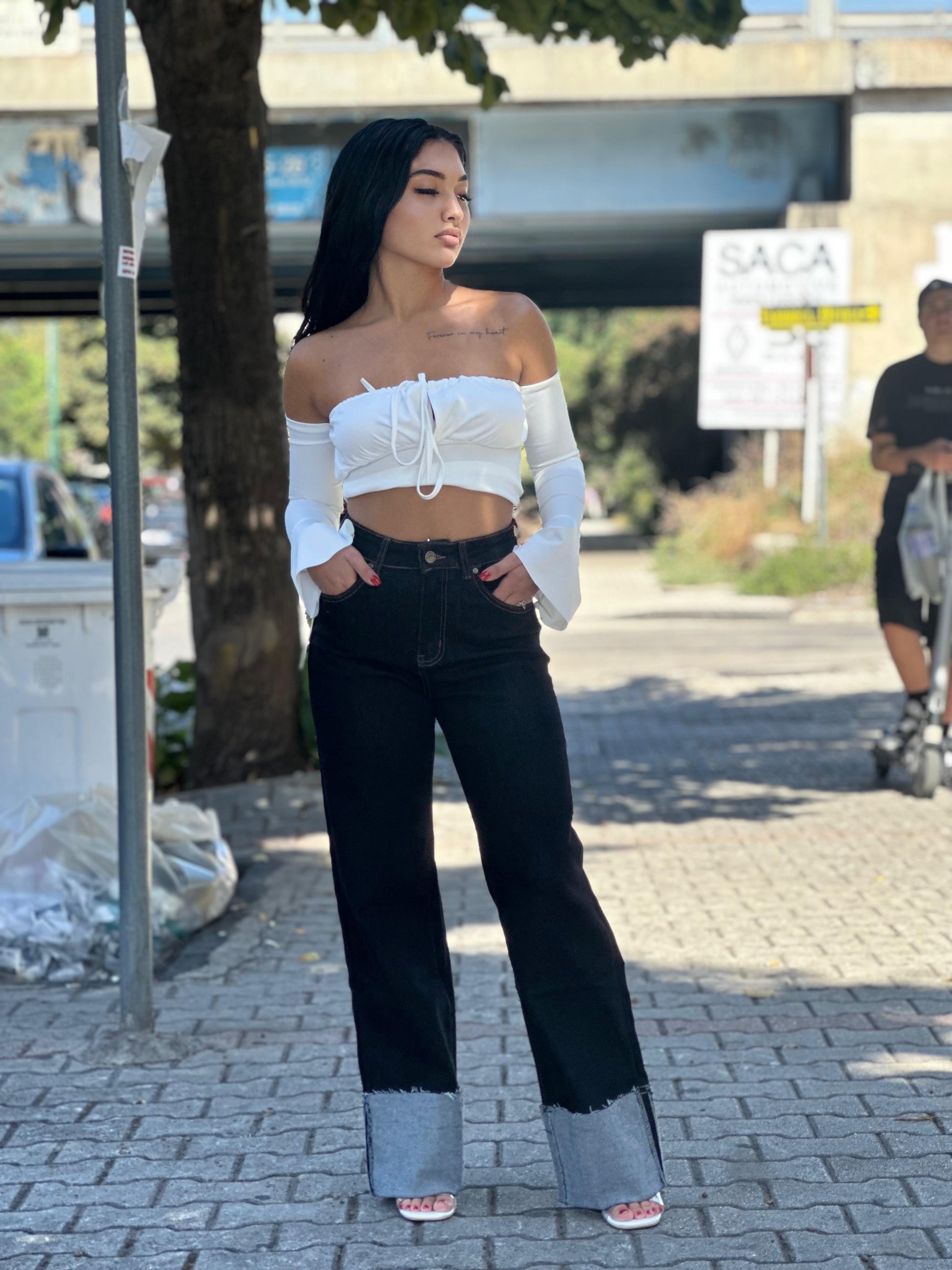 Jeans con piegone