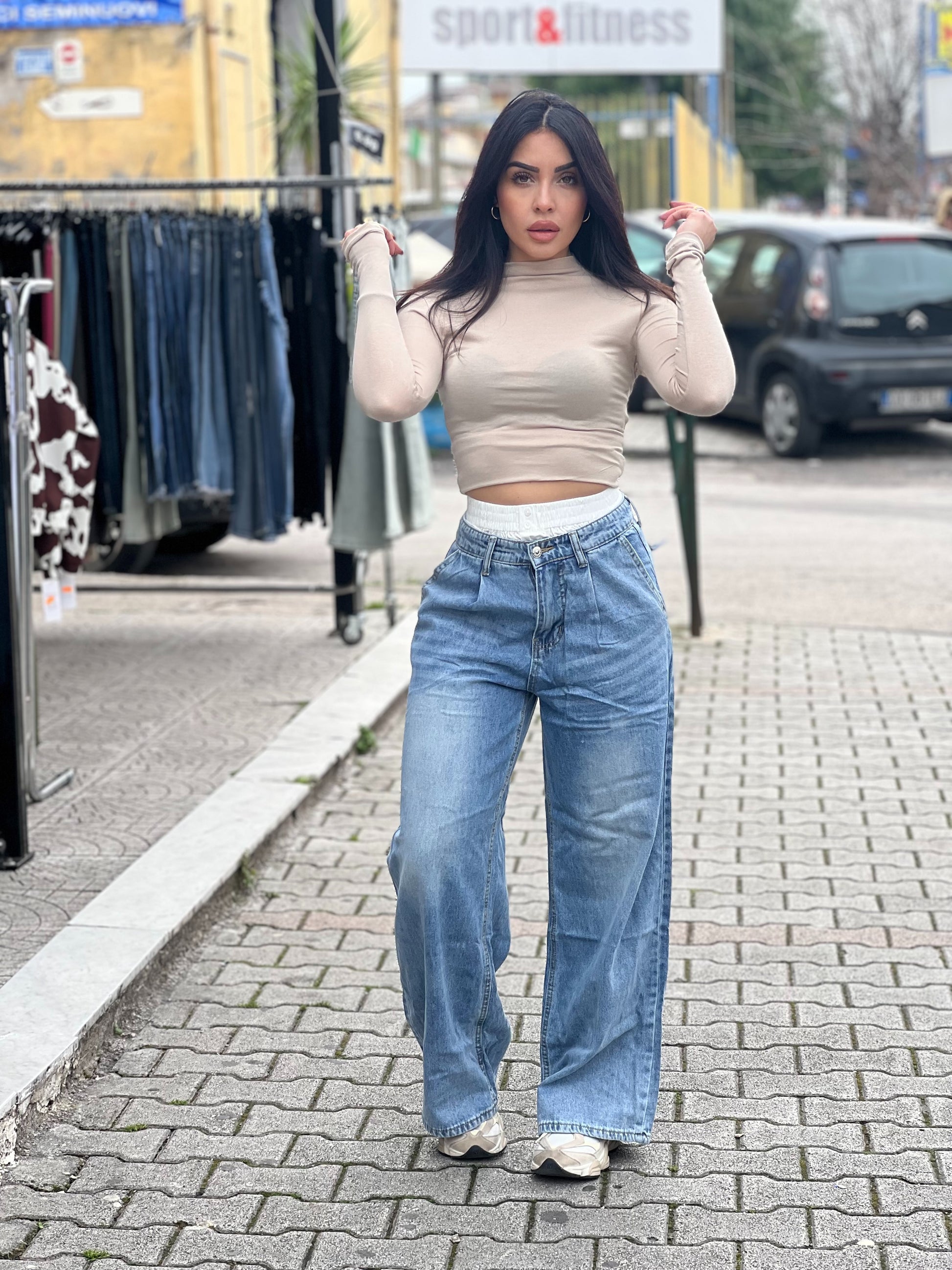 Jeans con effetto slip
