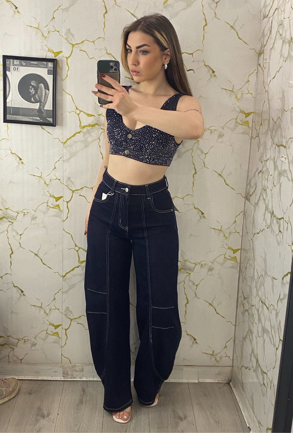 Fascia denim scuro con brillantini