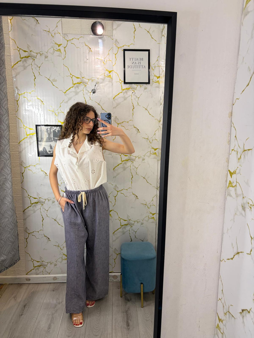 Pantalone in simil lino wide