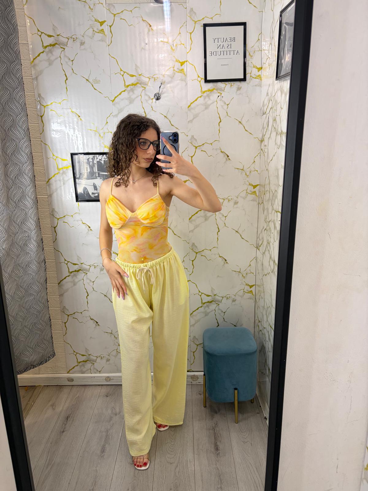 Pantalone in simil lino wide