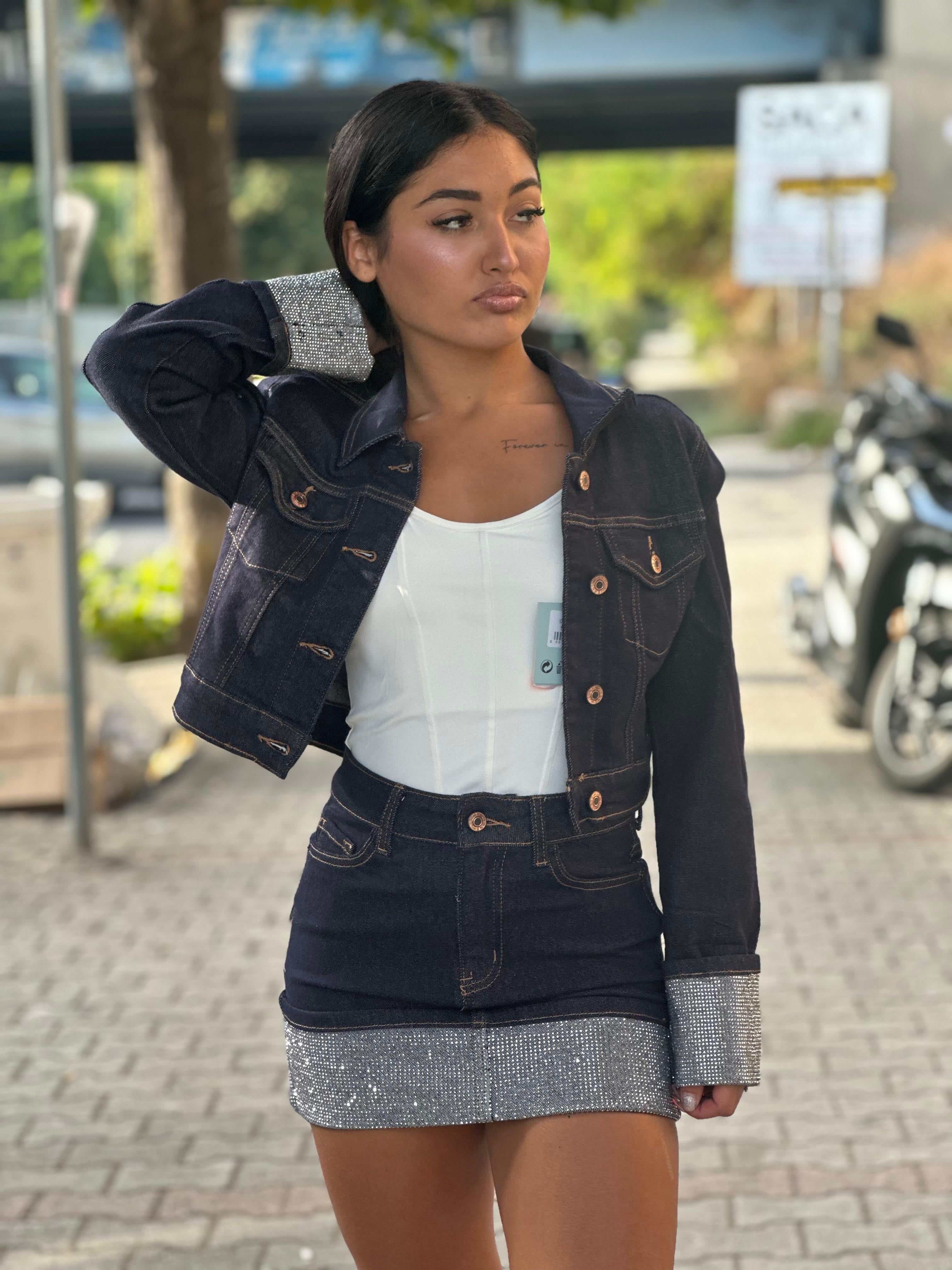 Gonna di jeans con strass