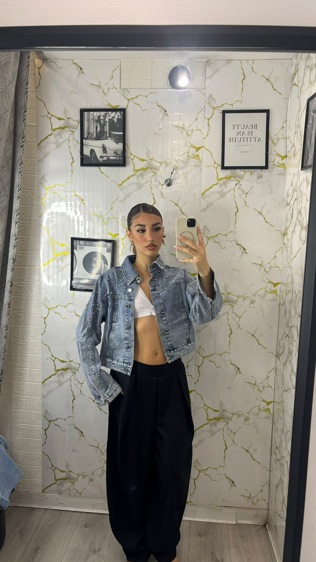 Jachet jeans con borchie