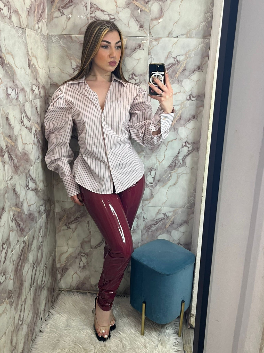 Leggings in ecopelle con chiusura lampo