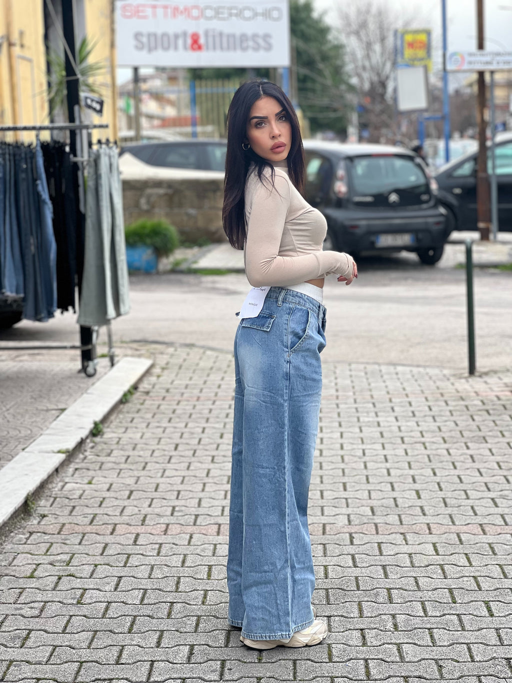 Jeans con effetto slip