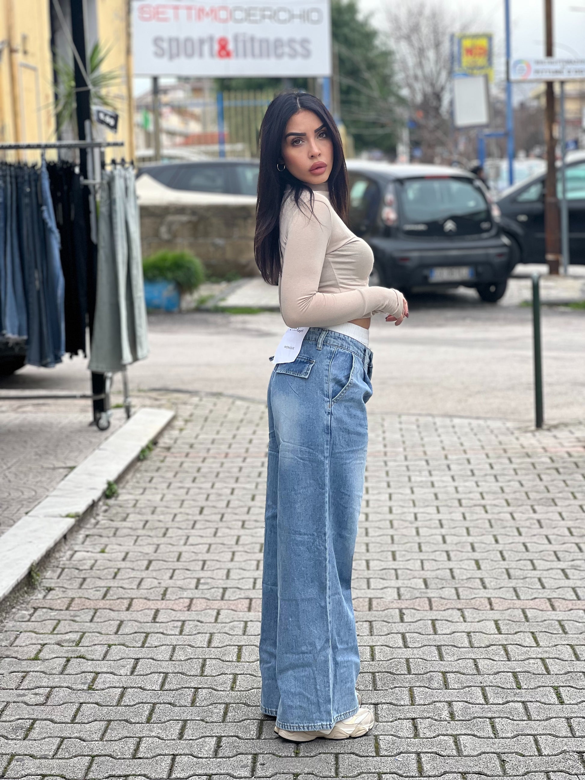 Jeans con effetto slip
