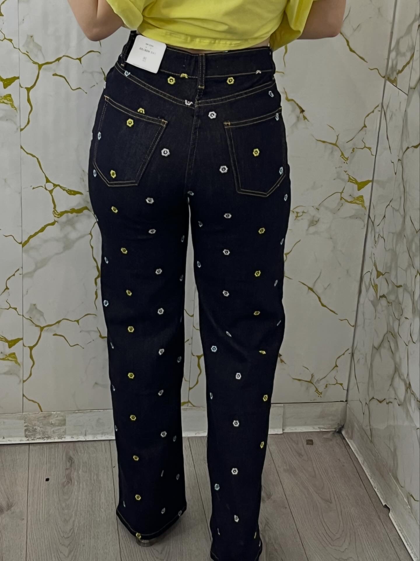 Jeans con fiori denim scuro