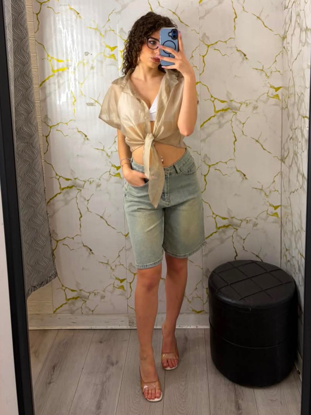 Camicia mezza manica semitrasparente