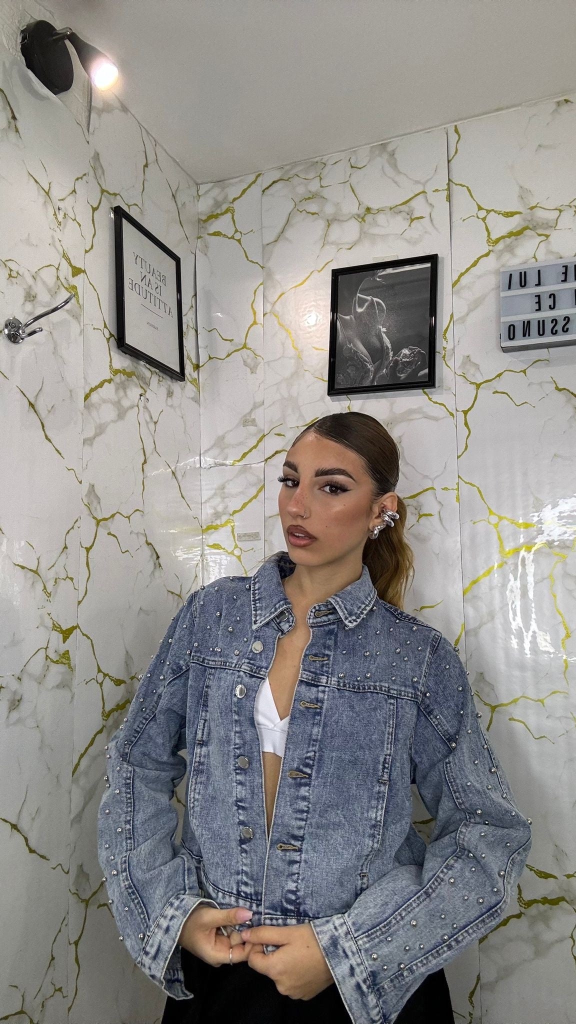 Jachet jeans con borchie