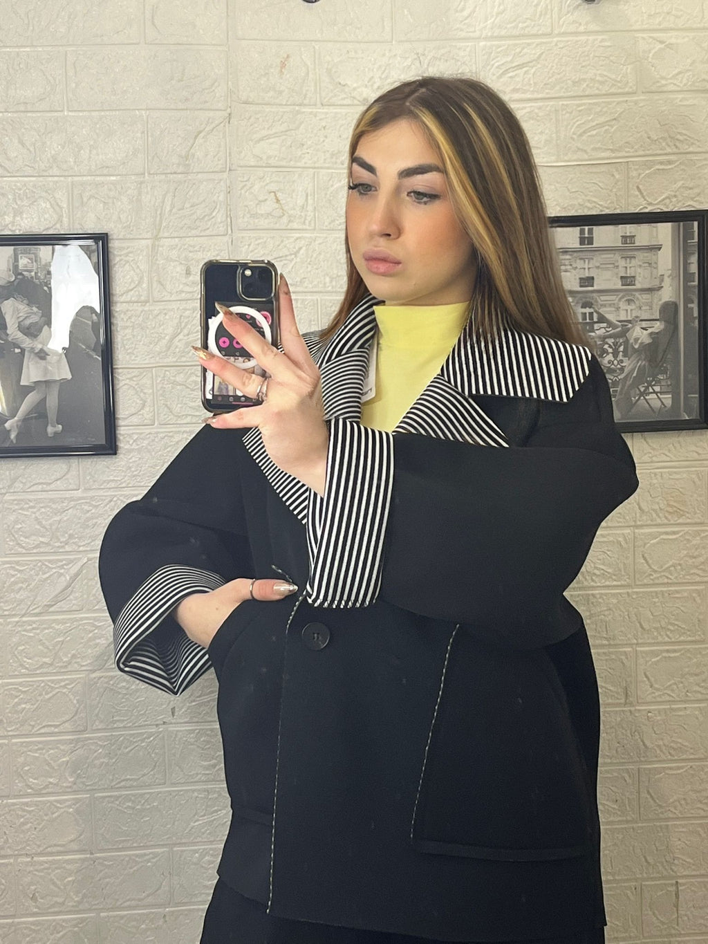 Blazer con risvolto a righe