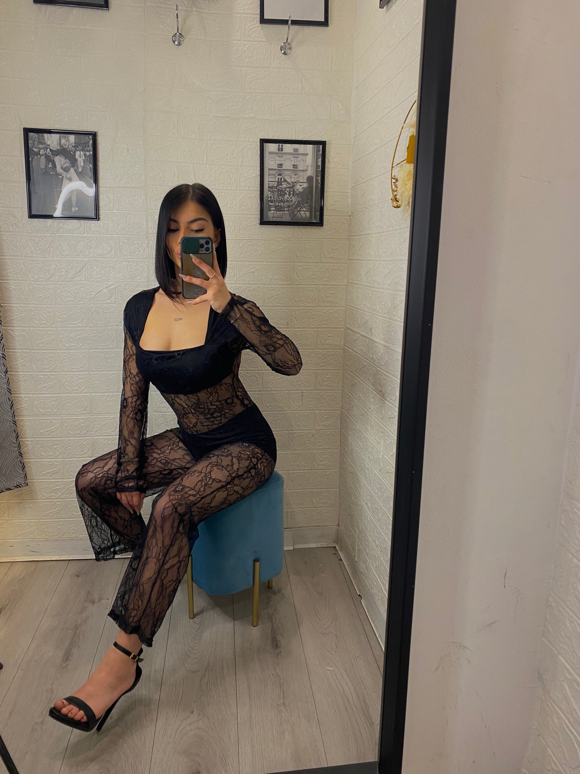 Jumpsuite pizzo effetto fascia e coulotte