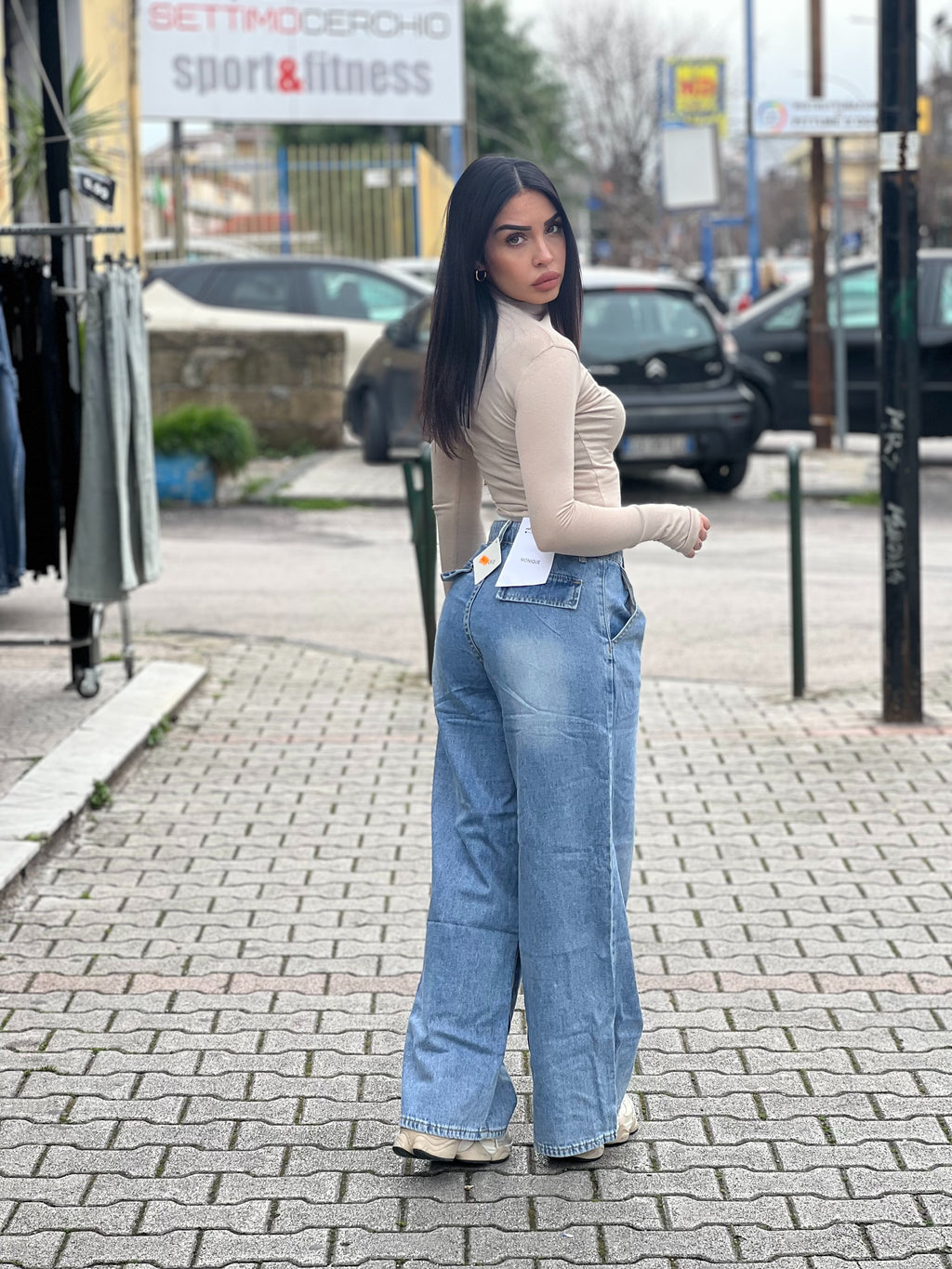Jeans con effetto slip
