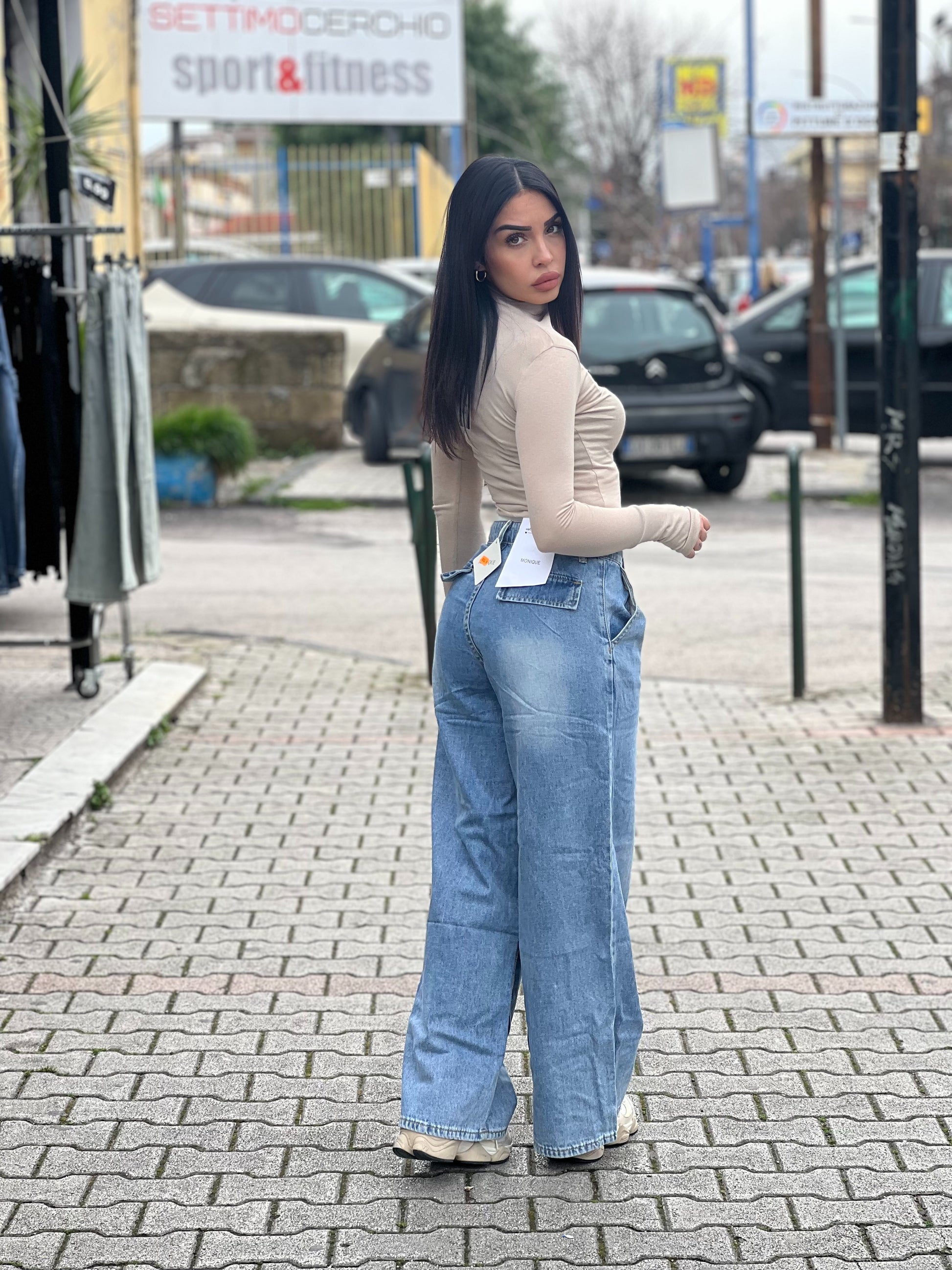 Jeans con effetto slip