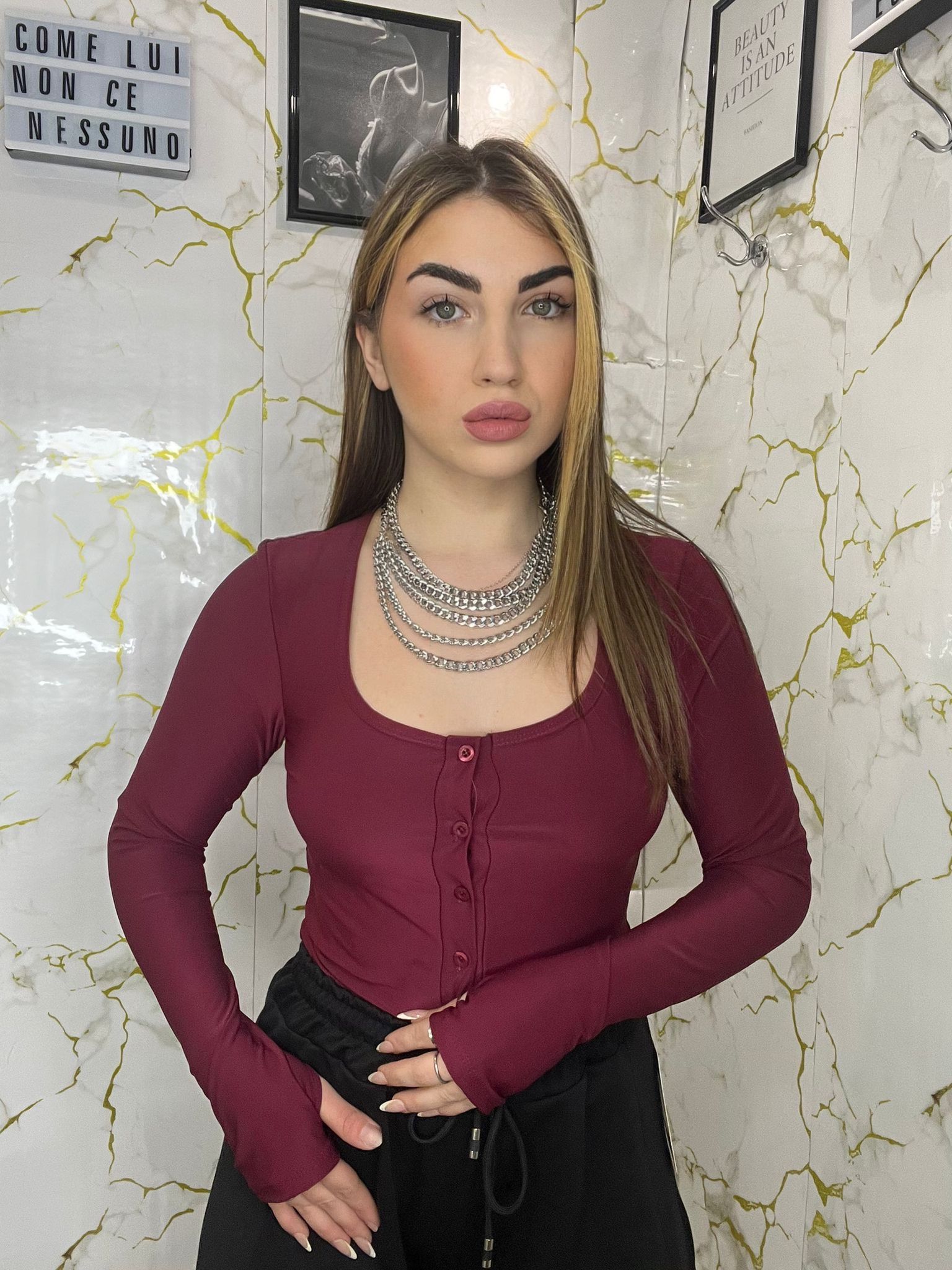 Maglia con bottoni in lycra