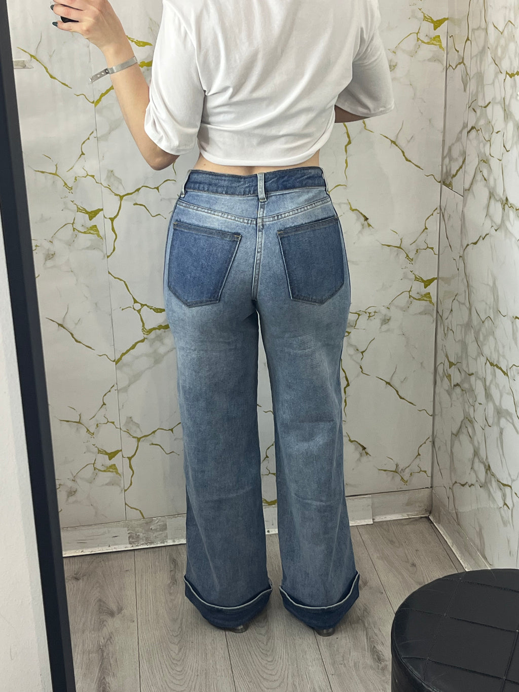 Jeans a palazzo con risvolto in denim