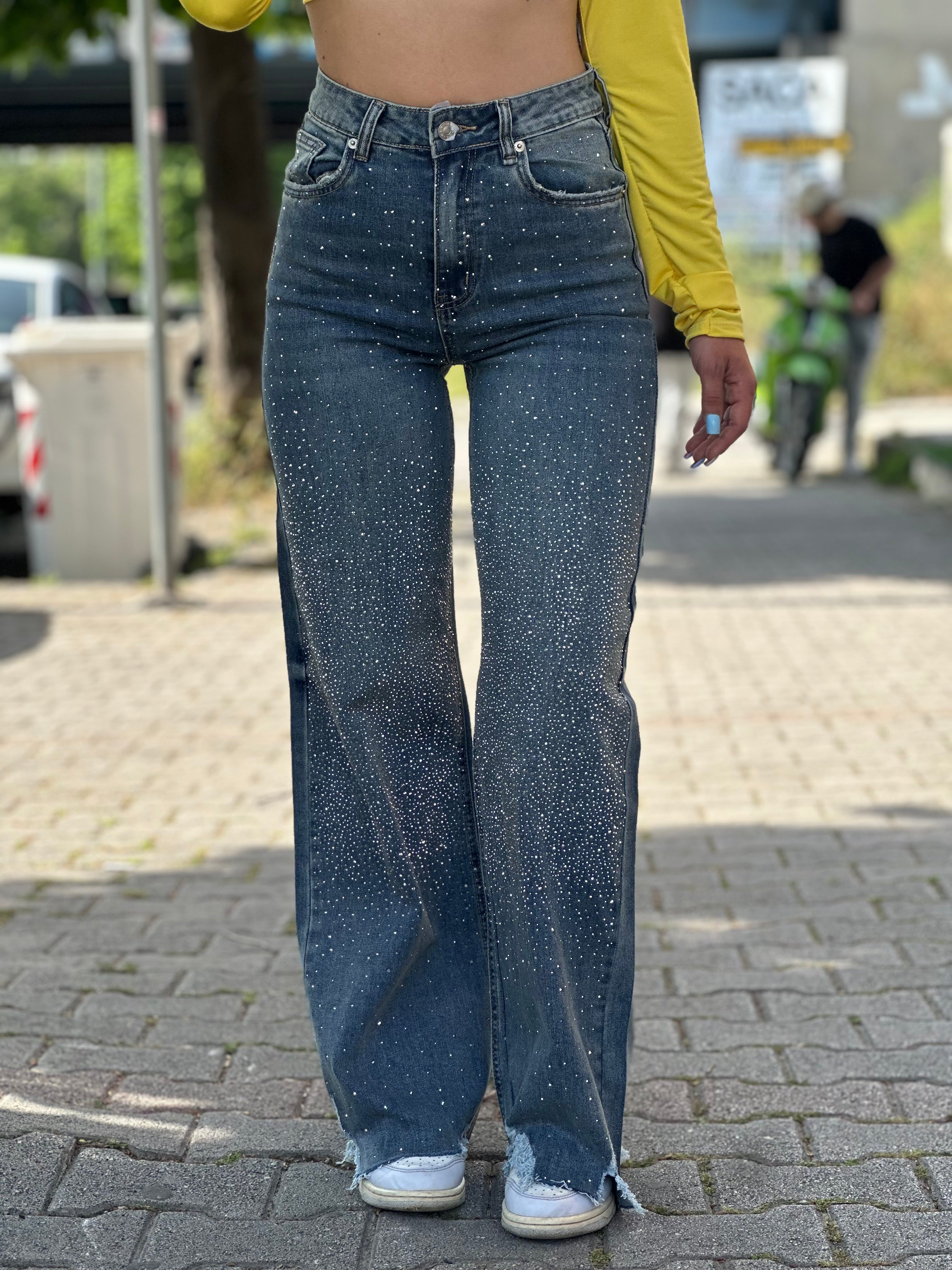 Jeans brillantinato a palazzo