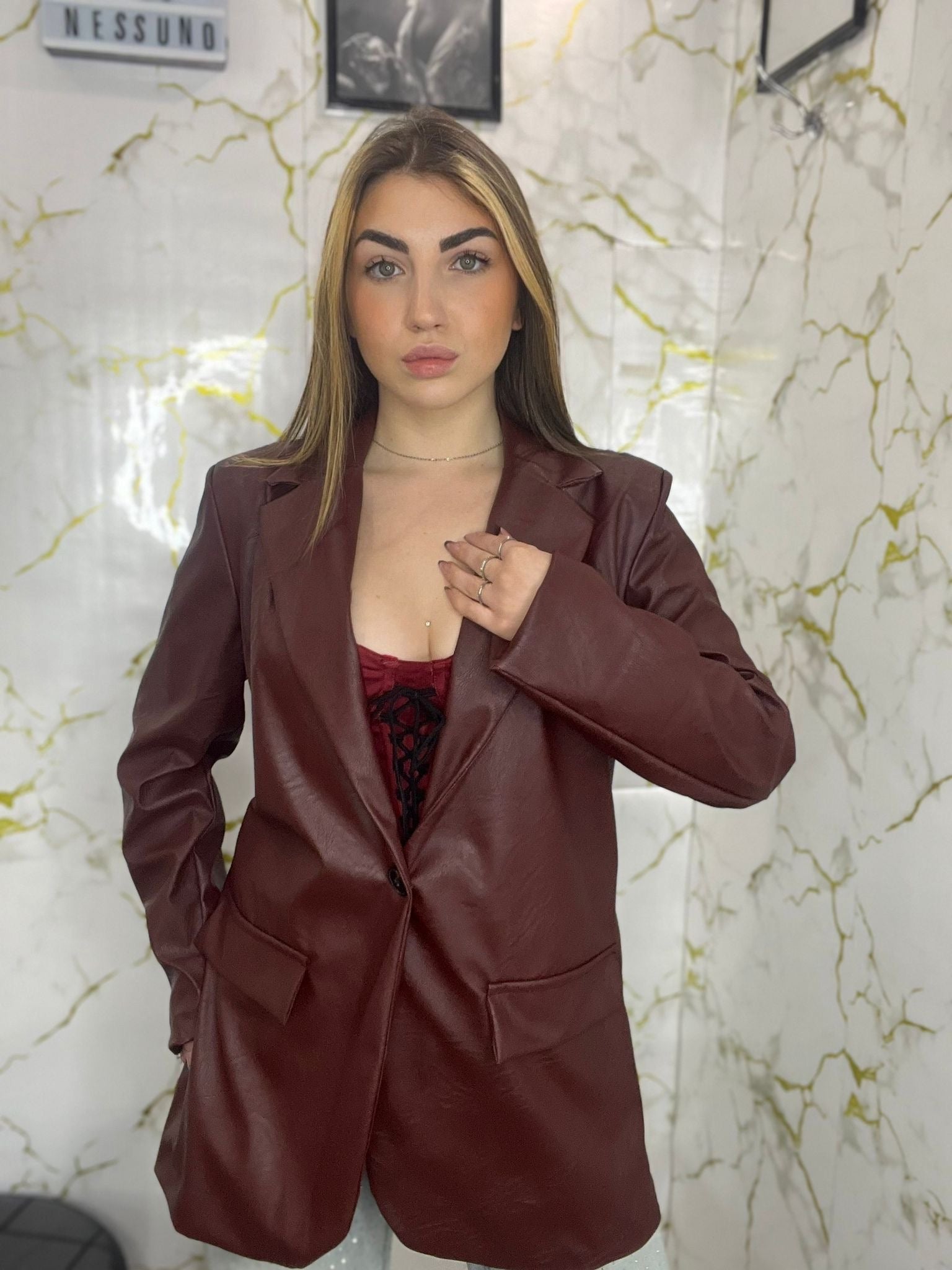 Blazer in eco pelle over