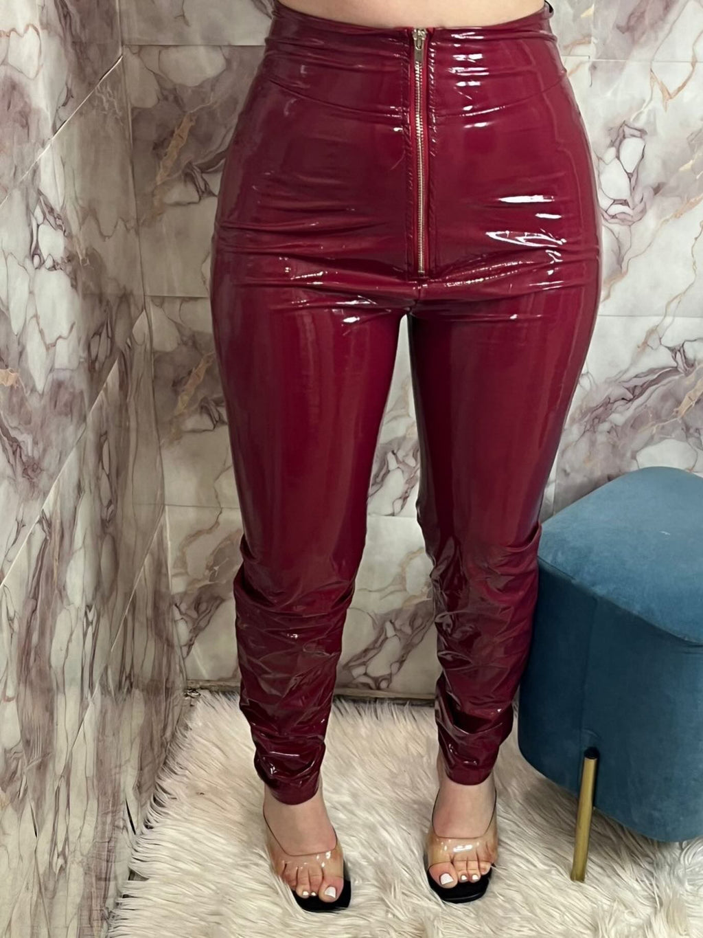 Leggings in ecopelle con chiusura lampo