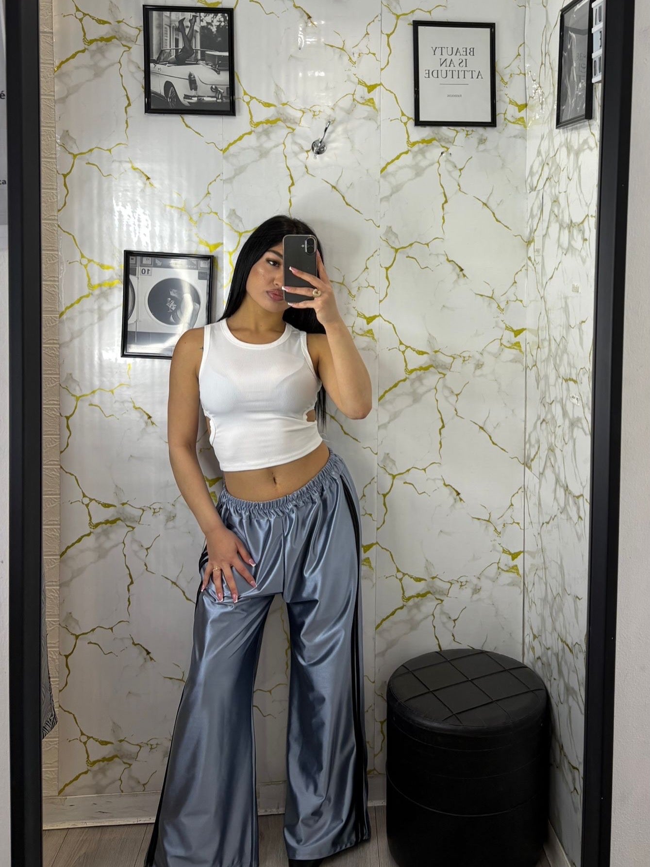Pantalone lucido righe laterali