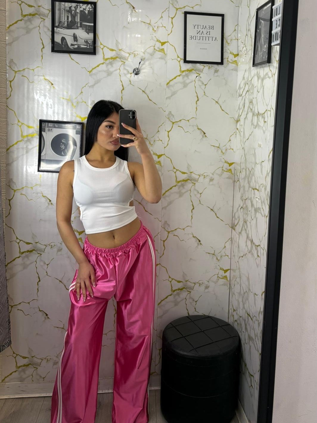 Pantalone lucido righe laterali