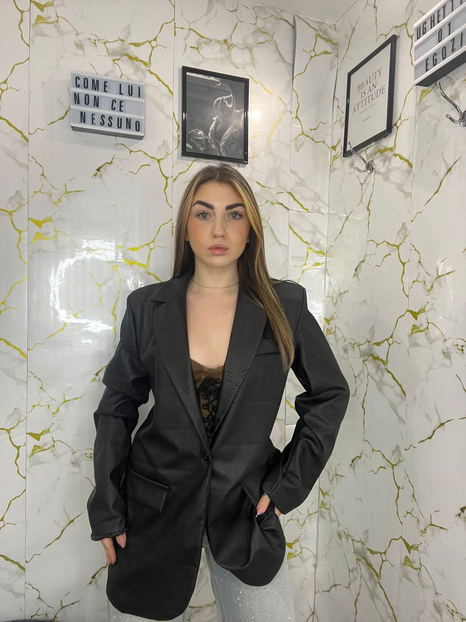 Blazer in eco pelle over