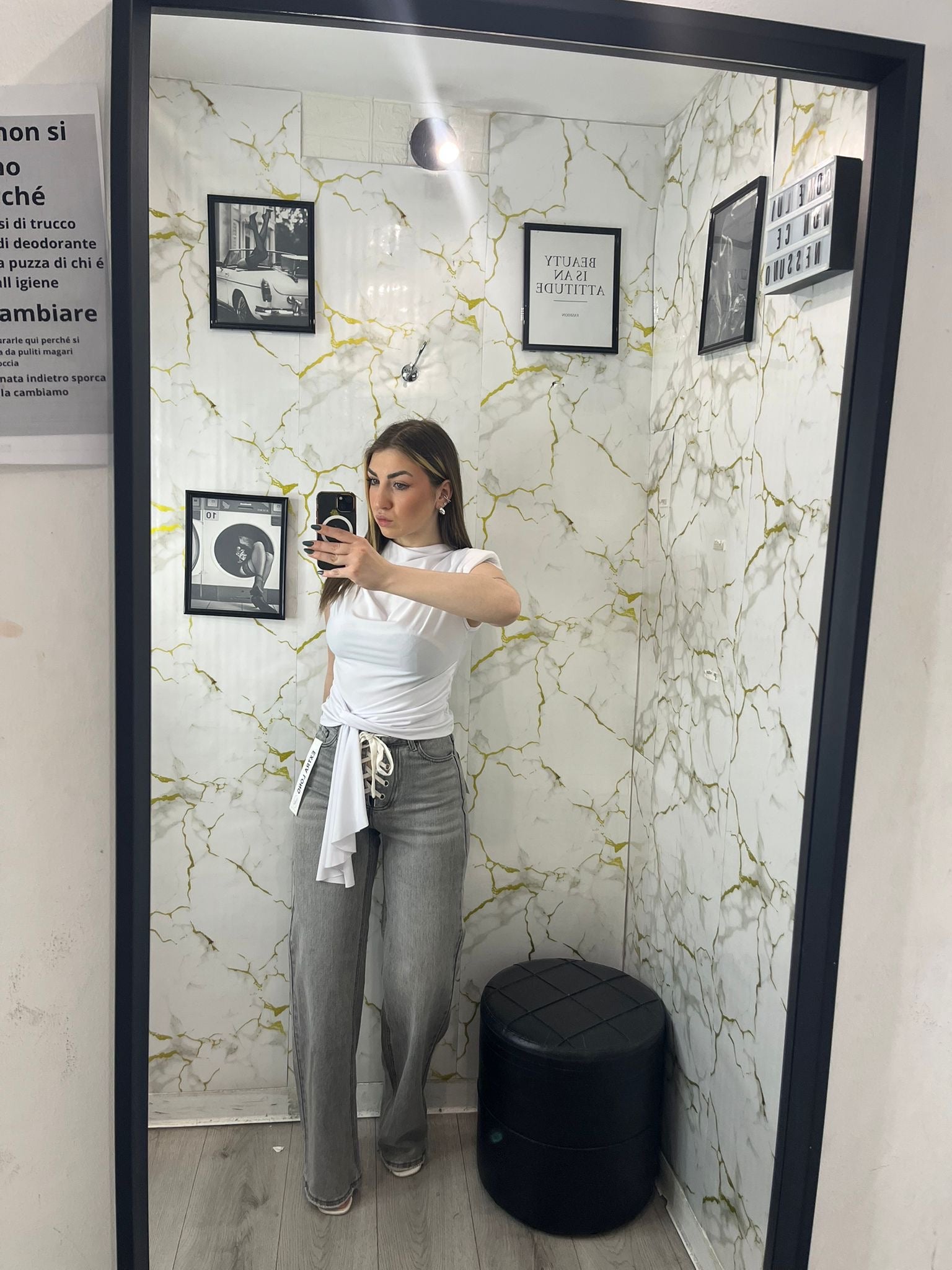 Jeans con intreccio grigio