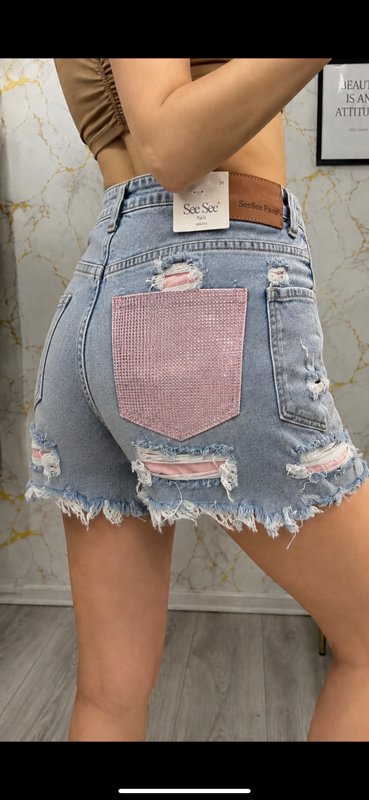 Shorts brillantini tasca rosa