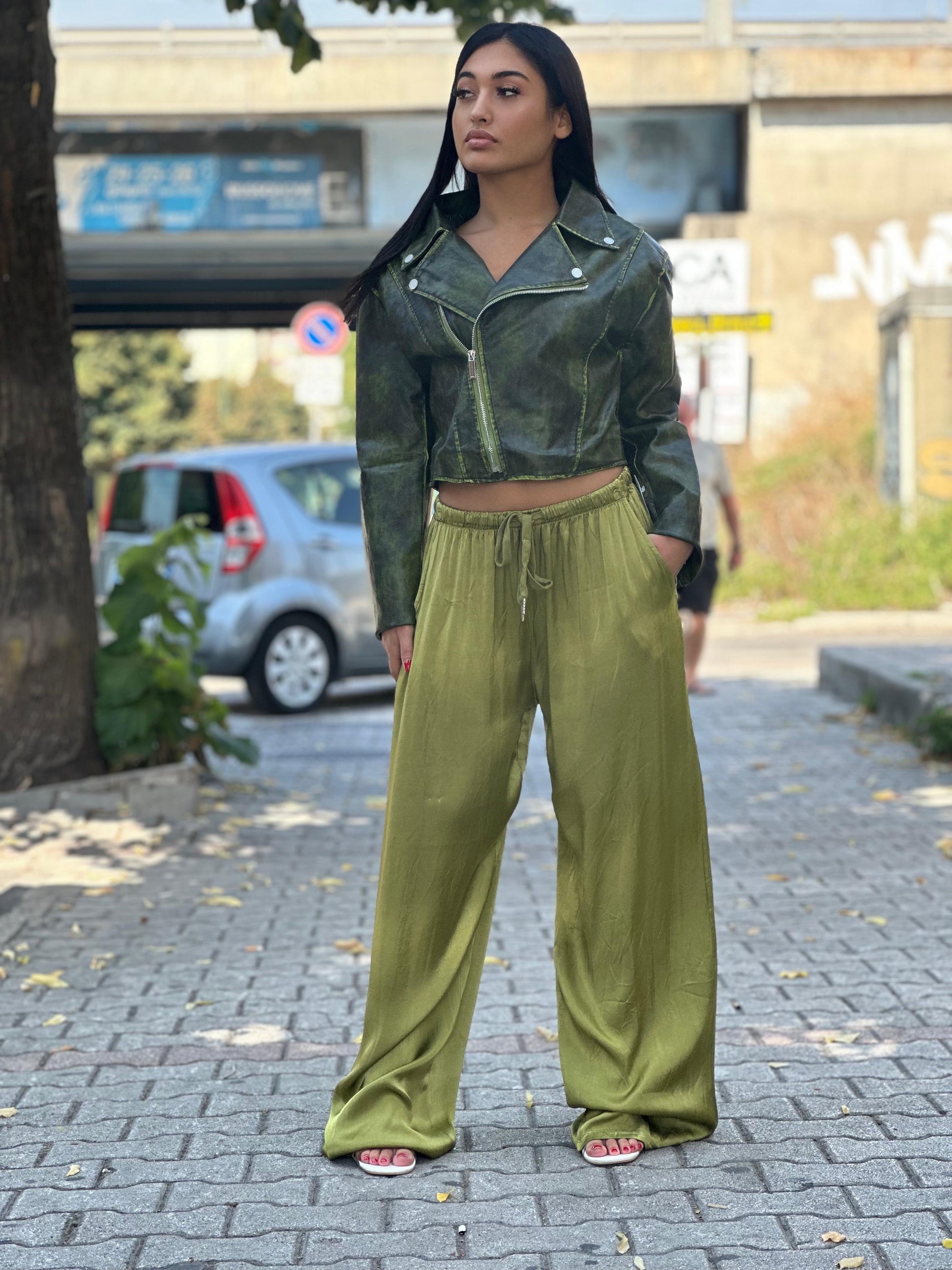 Giaccha ecopelle stone washed verde