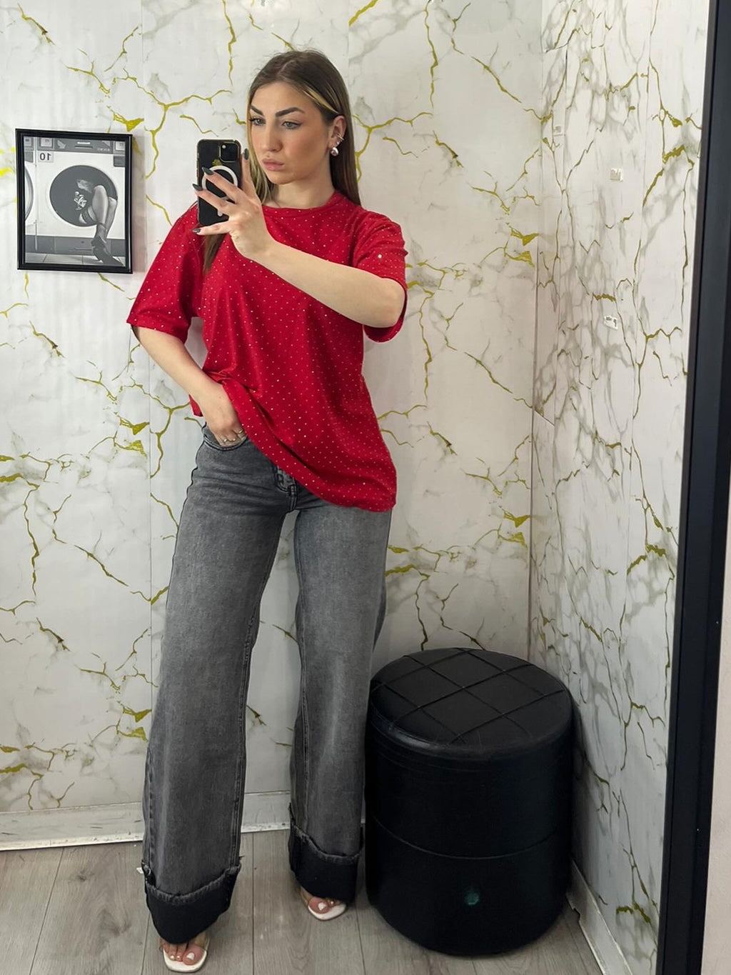 Jeans a palazzo grigio