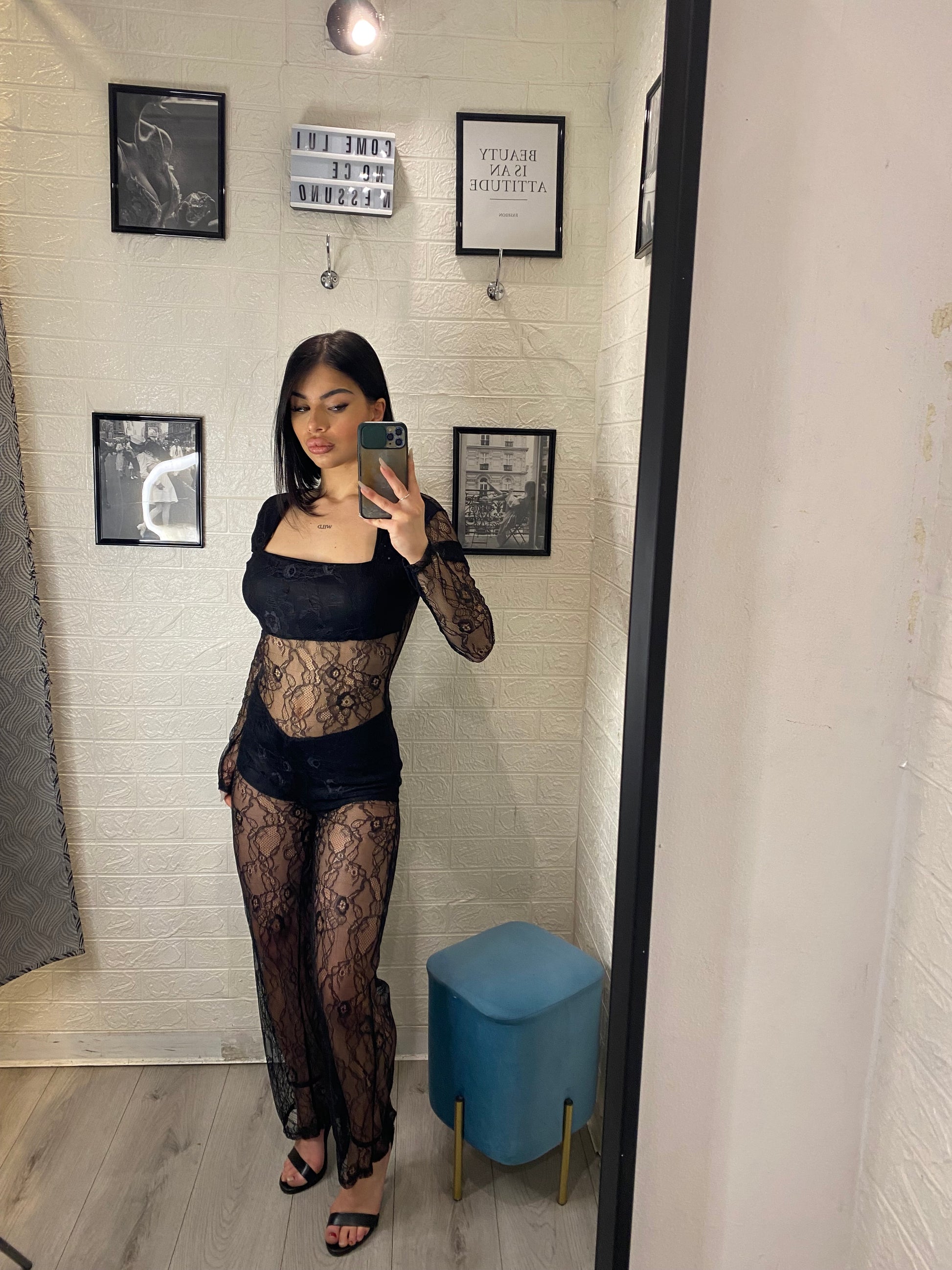 Jumpsuite pizzo effetto fascia e coulotte