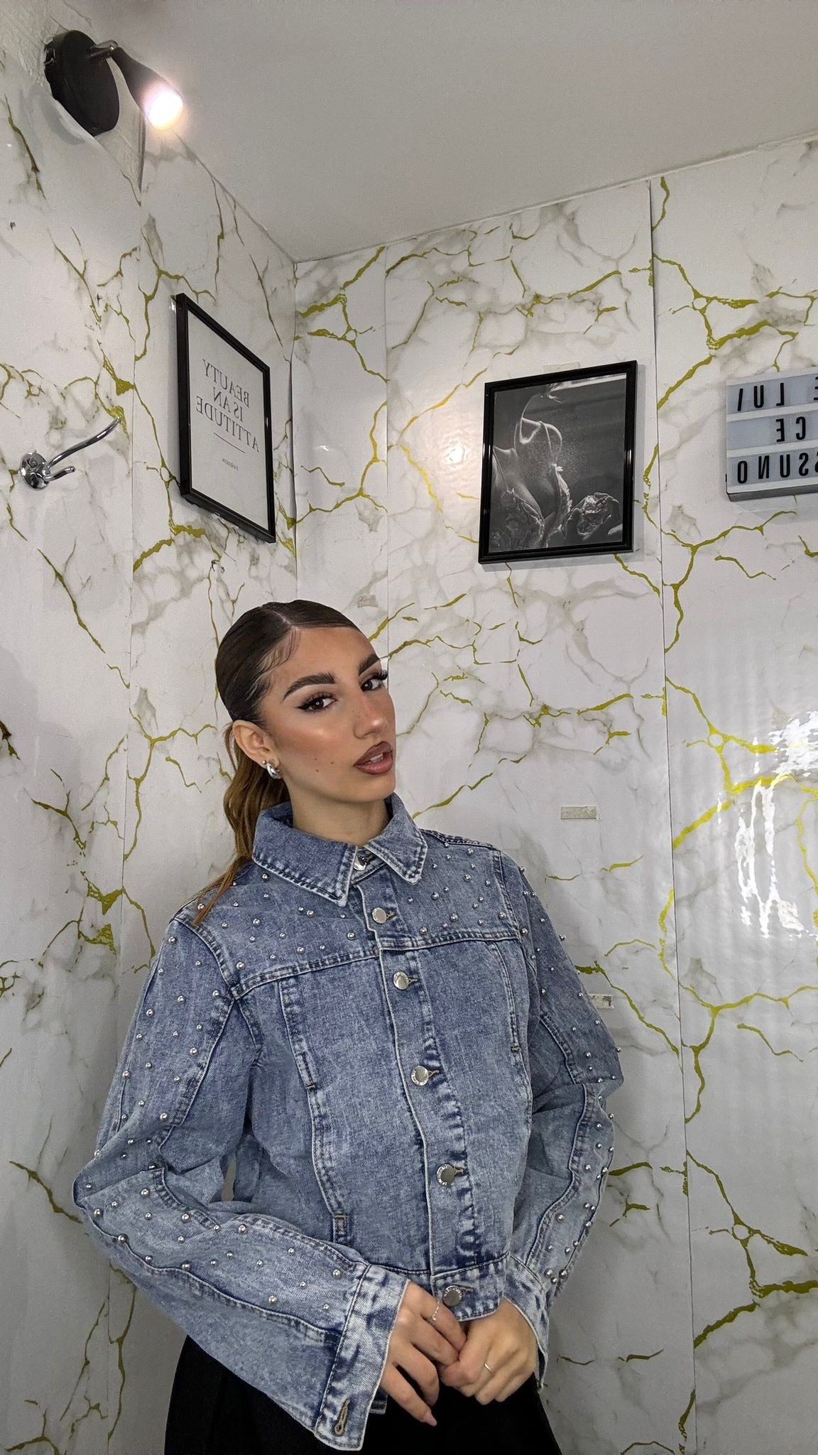 Jachet jeans con borchie