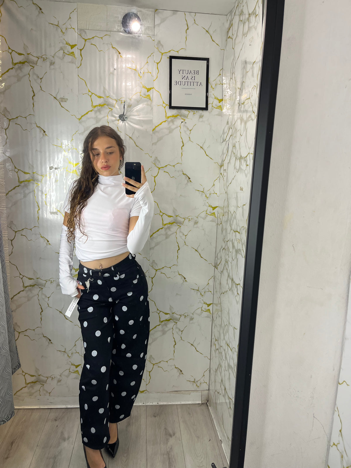 Jeans black a pois