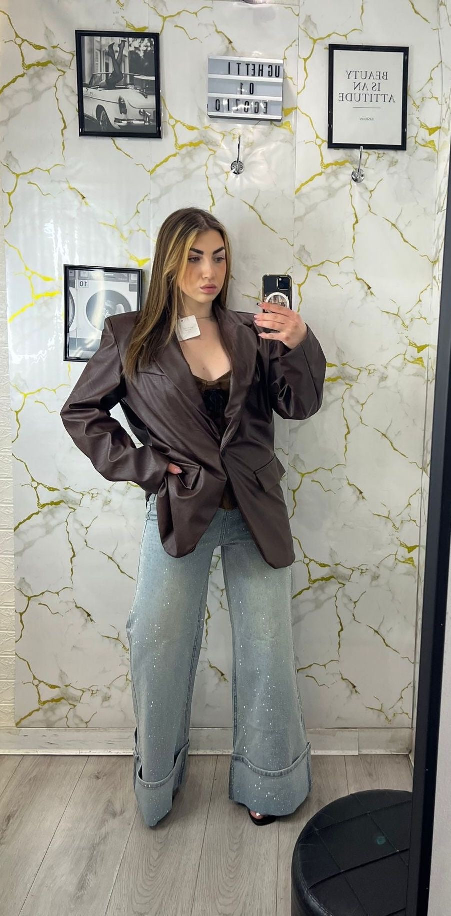 Blazer in eco pelle over