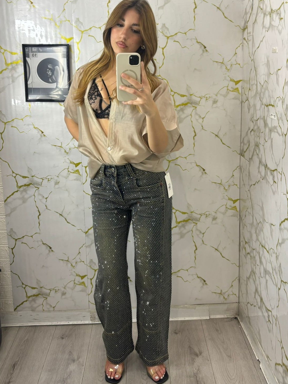 Jeans cargo brillantinato