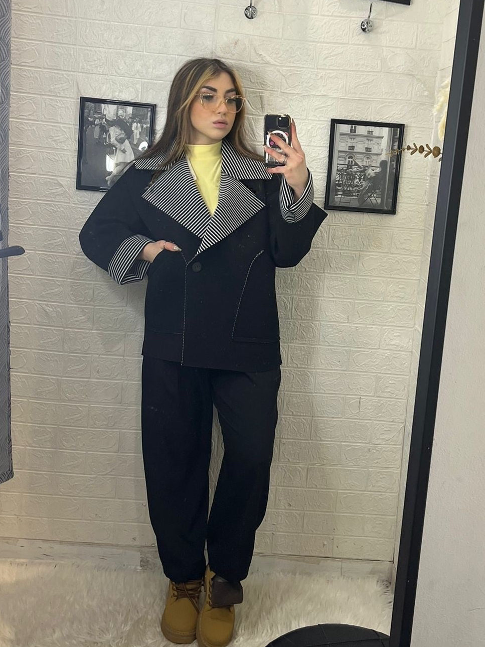Blazer con risvolto a righe